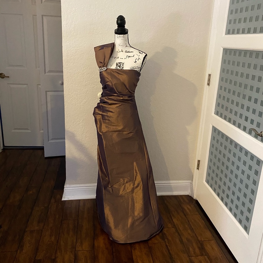 Brown and purple iridescent formal gown
